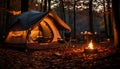 Camping adventure tent, fire, nature, relaxation, hiking, vacations generated by AI Royalty Free Stock Photo