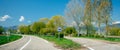 Camping area sign rural highway with Vosges mountains Royalty Free Stock Photo