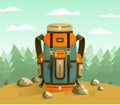 Camping backpack on the background of forest