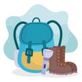 Camping backpack boots and flashlight equipment