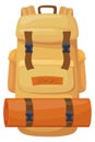 Camping backpack cartoon icon. Outdoor tourist bag
