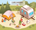 Camping Barbecue Isometric Poster