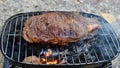 Camping barbecue with a prime rib