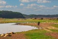 Camping barbecue site by the river of the outdoor reservoir Royalty Free Stock Photo