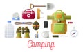 Camping basic equipment set for hikers and tourists