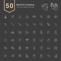 Camping & Beach Icon Set. 50 Thin Line Vector Icons. Royalty Free Stock Photo