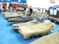 Camping beds display in a store. Royalty Free Stock Photo