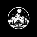 Camping - black and white vector illustration
