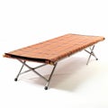 1970s Style Camping Bed With Brown And Orange Checks