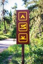 A camping, boat launch and swimming sign Royalty Free Stock Photo