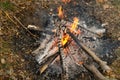 Camping with bonfire ash close up view. Royalty Free Stock Photo