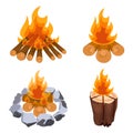 Camping bonfire from tree trunks vector illustration isolated on white