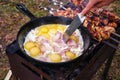 camping breakfast bacon egg Royalty Free Stock Photo