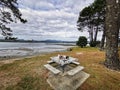 Camping breakfast at Matarangi harbour side. Camping trip. Enjoying Nature