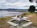 Camping breakfast at Matarangi harbour side. Camping trip. Enjoying Nature