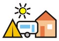 Camping, cabin, trailer and tent, vector icon Royalty Free Stock Photo