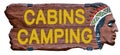 Camping Cabins Sign Indian Head Wood Vintage