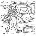 Camping Camper In Front of Tent Coloring Page Royalty Free Stock Photo