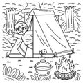 Camping Camper Waving from Inside Tent Coloring