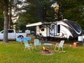 Camping on the campground with travel trailer
