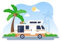 Camping Car Background Illustration with Tent, Camper Car and Equipment for People on Adventure Tours or Holidays in the Beach