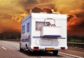 Camping car on the higway Royalty Free Stock Photo