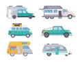 Camping caravan cars for travel adventure. Camper, motorhome, van, home family car, camping trailer transport recreational vehicle Royalty Free Stock Photo