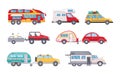 Camping caravan cars for travel adventure. Camper, motorhome, van, home family car, camping trailer transport recreational vehicle Royalty Free Stock Photo