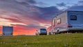 Camping caravans and cars  sunset Royalty Free Stock Photo