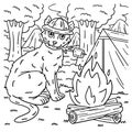 Camping Cat Roasting Marshmallows Coloring Page