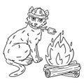 Camping Cat Roasting Marshmallows Isolated
