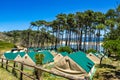 Camping on the Cies Islands Natural Park off the coast of Vigo in Galicia, Spain Royalty Free Stock Photo