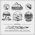 Camping club emblems, badges and design elements. Retro set of mountain tourism, forest camping, outdoor adventure and wanderlust.