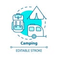 Camping concept icon. Outdoor recreation, backpacking, hiking idea thin line illustration. Budget tourism, affordable