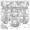 Camping Cooking Pot Over Bonfire Coloring Page