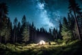 Camping Cosmos A forest retreat beneath a starry sky, an outdoor adventures dream