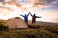 Camping and couple on the top of high mountains