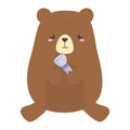 Camping cute bear with lantern isolated icon design