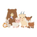 Camping cute bear sheep goat deer and rabbit with compass isolated design