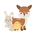 Camping cute rabbit deer and chicken cartoon isolated icon design