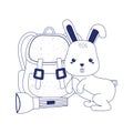 Camping cute rabbit flashlight and backpack cartoon isolated icon design line style Royalty Free Stock Photo