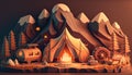 Camping 3D - Experience the joy of camping and hiking with this group of happy trekkers ai generated