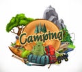 Camping, 3d vector emblem