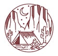 Camping in the desert line illustration