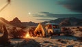 Camping in the desert in the middle of nowhere. Generative AI Royalty Free Stock Photo