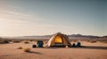Camping in the desert in the middle of nowhere. Generative AI Royalty Free Stock Photo