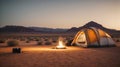 Camping in the desert in the middle of nowhere. Generative AI Royalty Free Stock Photo