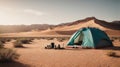 Camping in the desert in the middle of nowhere. Generative AI Royalty Free Stock Photo