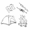 Camping Doodles collection vector set illustration isolated on white background