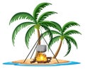 Camping element on the tropical island on white background